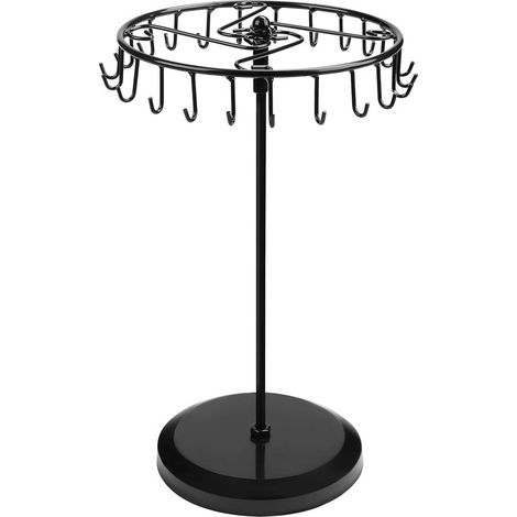 Rotating Black Metal Jewelry Stand (23 Hooks) - H34.8 x W20.5 cm - Jewelry Display Tower - Holder for Necklaces, Bracelets, Rings and Earrings (1/5)