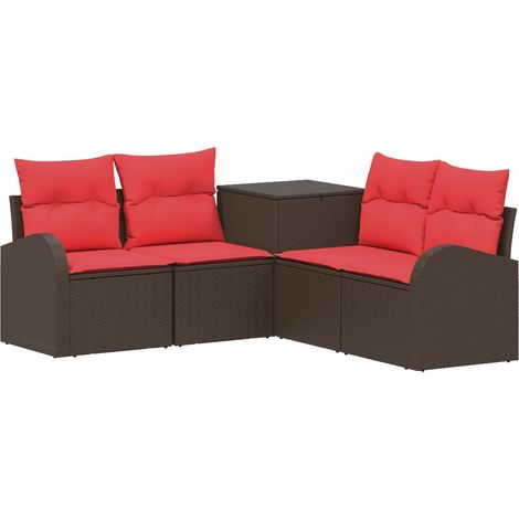 Sofa Set 5 stk. Braun und Rot Polyrattan und Stahl vidaXL (1/5)