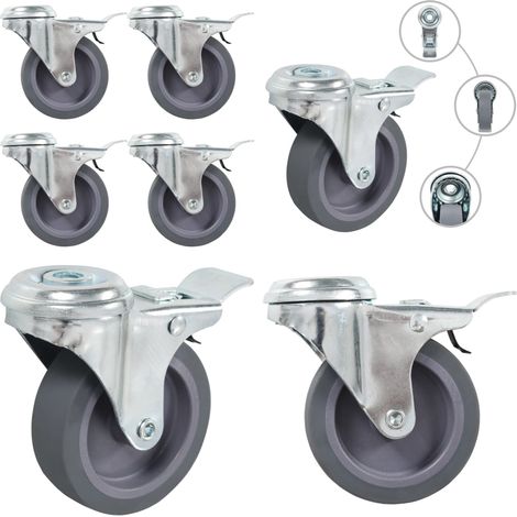 Lenkrollen mit Bolzenloch und Doppelbremsen 4 Stk. 75 mm - Lenkrollen - Rollensatz - Schubladenführung - Schwerlastrollen - Industrierollen - Home & Living (1/5)