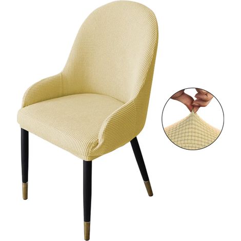 Housse de chaise élastique beige, dossier inclinable, douce, lavable, réutilisable, 1 pièce (1/5)