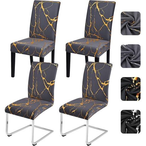 Stuhlhussen 4er Set Dunkelgrau mit Gold Marmor Muster, Stretch, Waschbar (1/5)