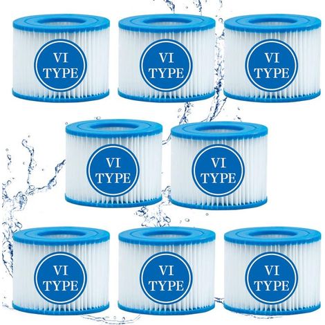 Packed with 8 Type VI filter cartridges, compatible with Bestway Lay-Z-Spa filters, spa tubs, and hot tubs. (1/4)