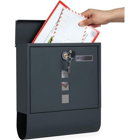 Boîte aux lettres murale, avec serrure et couvercle, fenêtre transparente, porte-nom, rouleau de journaux, gris anthracite (1/5)
