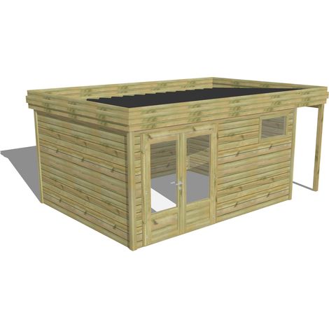 ABRI DE JARDIN bois Pin autoclave 27mm - 5,34x3,44m / 18,4m2 - Bac acier - Abri Français (1/5)