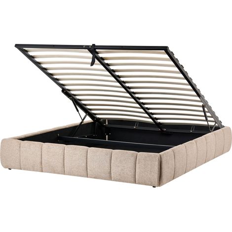 Bett mit Stauraum ohne Kopfteil Stoff GENAS 160 x 200 cm Beige