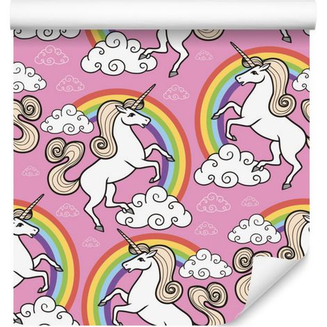 Papier peint licorne devant arc-en-ciel pour salon et chambre 50x1000 cm (1/5)