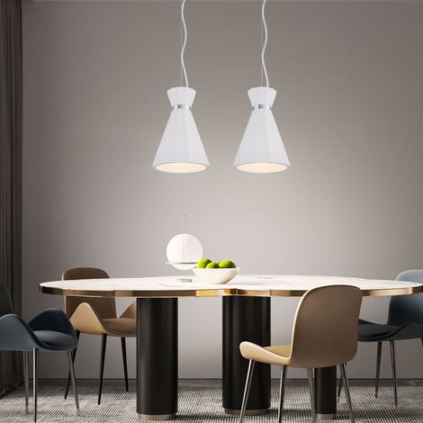 Hängelampe Pendelleuchte Wohnzimmer Hängeleuchte Pendellampe Gips weiß Kegelleuchte, Metall Chromring, 1x E27 Fassung, DxH 20x177,5 cm, 2er Set