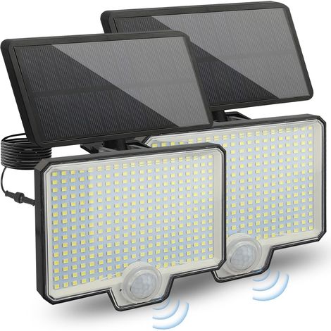 Lampes Solaires Exterieures Jardin 294 Led avec Détecteur De Mouvement, Lampe Solaire Exterieur Avec Batterie Étanche Ip65 De 1800 Mah, Quatre Modes D'Éclairage, Spot Solaire Exterieur (1/5)