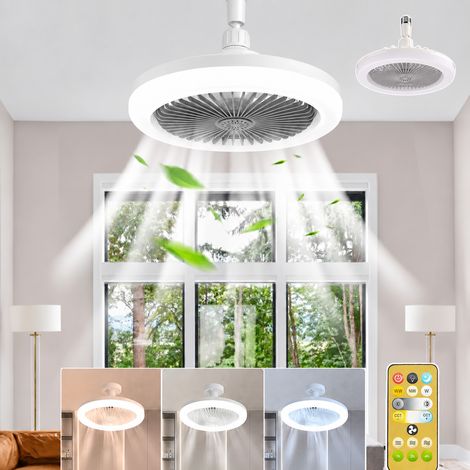 HEMVOR ventilateur de plafond compact avec lumière LED dimmable Ø 25 cm, culot E27, télécommande, 3 températures de couleur, gris