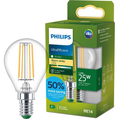 LED UltraEfficient Ampoule Filament Claire P45, Petit Culot Edison E14, Classe Énergétique A, 252 lm, Équivalent 25W, Blanc Chaud (2700K), EyeComfort, 50 000 Heures, 1 Pack (1/5)
