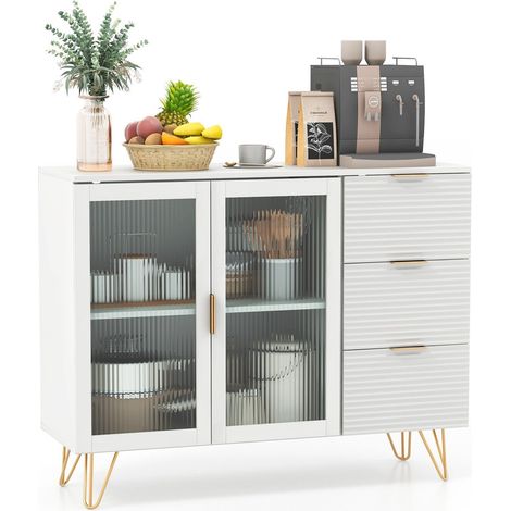 COSTWAY Kitchen Storage Sideboard Dining Buffet Server Cabinet Cupboard W/ 2 Glass Doors (1/5)