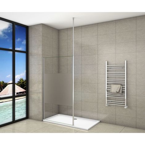 Paroi de douche 100x200cm en 8mm verre anticalcaire et sablé au centre et livré une barre de fixé à plafond (1/5)