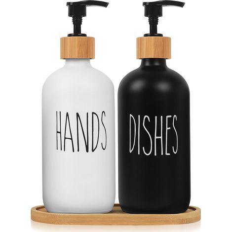 Pcs 500ML Distributeur de Savon Liquide de Cuisine, Flacon Pompe Vide en Verre, Distributeur Shampoing et Gel Douche, Bouteilles en Verre Distributeur Liquide Vaisselle pour Savon Lotions