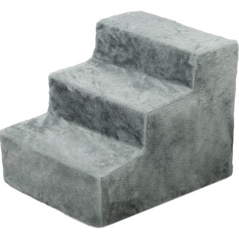 Escalera para mascotas de 3 peldaños 35 cm con forro de felpa gris claro (1/5)
