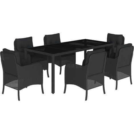 Maison Exclusive - 7-tlg. Garten-Essgruppe mit Kissen Schwarz Pol (1/5)