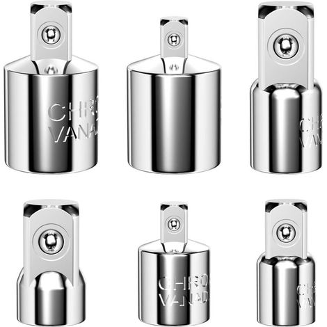 6 pces Jeu de clés à douilles, douilles à choc carrées Ensemble 1/4", 3/8", 1/2" , Adaptateur Set Outils CR-V (1/5)