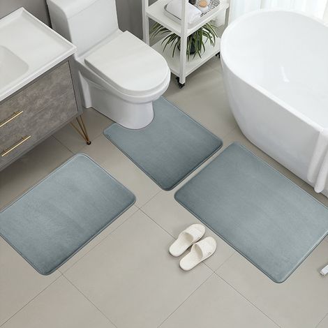 Tapis De Salle De Bain En Flanelle - Tapis Absorbant Épais Avec Couche En Mousse - Antidérapant - Pour Entrée Salle De Bain - Lot De 3 Pièces (1/3)