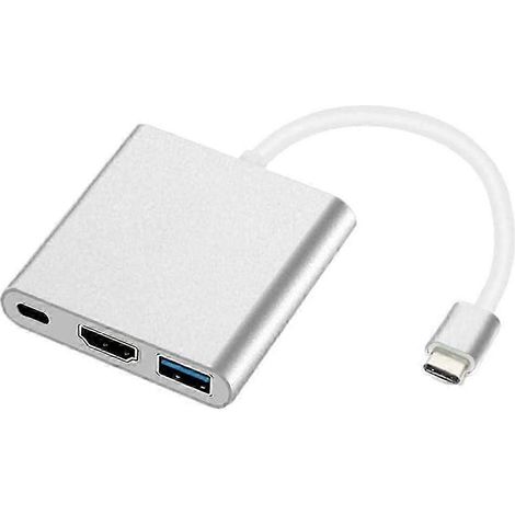 Adaptateur USB-C vers HDMI, convertisseur multiport 3 en 1 USB Type-C vers HDMI 4K, compatible USB 3.0 et USB-C Power Delivery. WHBYV (1/4)