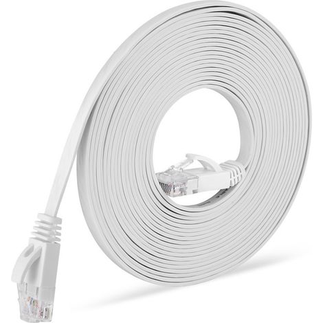Câble Ethernet Cat6 (blanc) 1000 Mbps, UTP plat, 10 m, RJ45 (1/2)