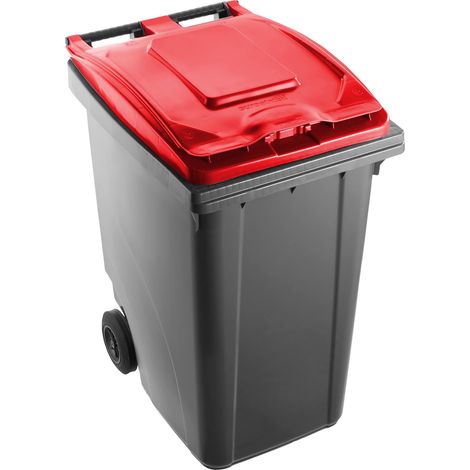 Bidone carrellato per raccolta differenziata 360 litri bicolore - Fondo grigio e coperchio rosso - Mobil Plastic