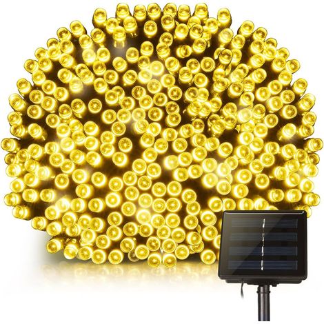 Guirlande lumineuse solaire, 200 LED étanches pour extérieur, 22 m avec 8 modes d'éclairage pour jardin, maison, terrasse, cour, arbres, fêtes, mariage, blanc chaud [Classe énergétique A+] - (1/5)