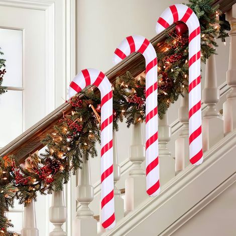 3-teiliges aufblasbares Zuckerstangen-Weihnachtsdekorationsset, 90 cmRiesige Zuckerstangen-Weihnachtsdekoration, Zuckerdekorationen für den Weihnachtsbaum, für den Innen- und Außenbereich geeignet (Ro (1/5)