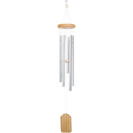 QORVA-Carillon à vent en bois de pin et aluminium – 6 tubes inox – Longueur 65 cm – Décoration extérieure pour jardin et terrasse