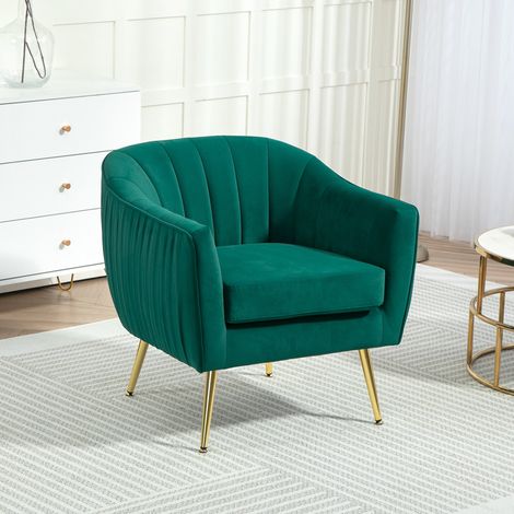 Poltrona da Salotto Imbottita con Braccioli e Schienale, Design Moderno, Gambe in Metallo (71x72x73 cm) Verde