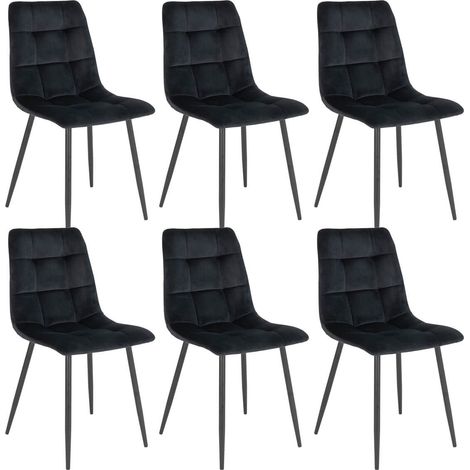 STRIB - Lot de 6 Chaises Velours Noir et Piétement Acier (1/5)
