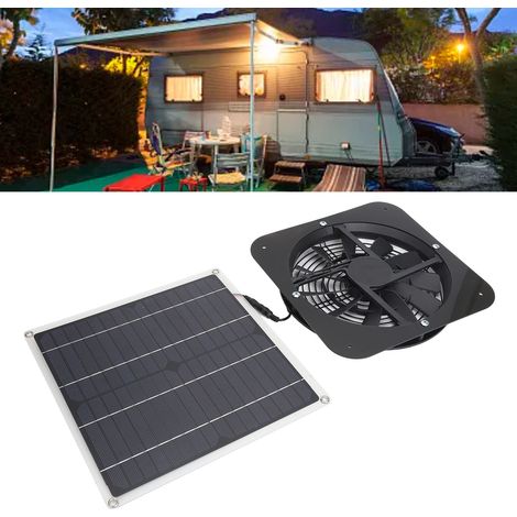 Kit ventilatore solare, ventilatore di estrazione con pannello solare da 100 W e ventola rotonda da 25 cm per serra, capanno, pollaio, nero (1/4)