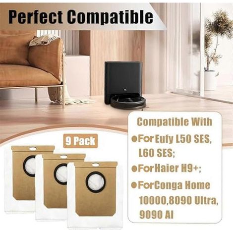 Packung mit 9 Staubbeuteln für die Staubsauger Home 10000/8090 Ultra/9090 AI und H9 Plus (Modelle L50/L60 und H9 Plus). (1/5)