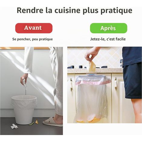 Support de sac poubelle portable blanc à suspendre avec couvercle pour sacs poubelle de cuisine sans perforation (1/5)