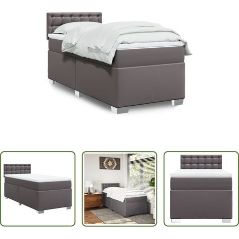 vidaXL Surmatelas - Sommier à lattes de lit avec matelas Gris 90x190 cm Similicuir (1/5)