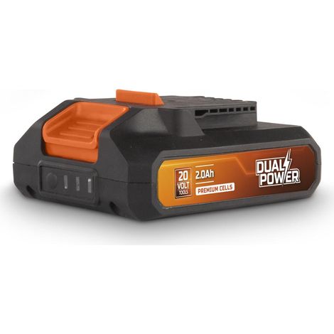 Batterie lithium-ion 20V 2.0Ah – Indicateurs LED de charge – Compatible outils Dual Power – Conception compacte et légère – Powerplus