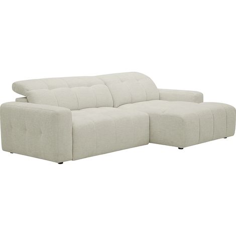 Divano relax angolare con sedile scorrevole elettrico in tessuto ciniglia beige - Angolo a destra CLEMIGA (1/5)