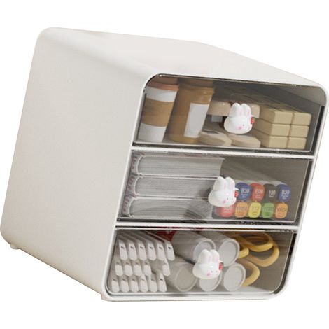 Boîte de rangement cosmétiques tiroir, organiseur maquillage étagère de bureau panier pour chambre étudiante, maison, grand lapin blanc (1/5)