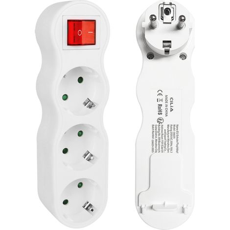 CILIA Multiprise Murale avec Interrupteur  Triplette 3 Prises Schuko Sans Fil  Bloc Prise Multiple 16A 3500W  Adaptateur Secteur Compact pour Maison, Cuisine, Bureau (Blanc) (1/5)