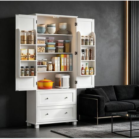 Buffet de cuisine 80x39,5x184,5 cm en MDF blanc, avec rangement, pour salle à manger FloraGrace (1/5)