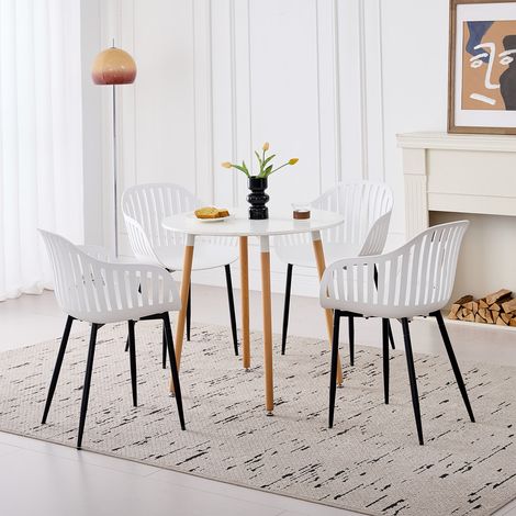 Wokaka Lot  table et chaises 5 pieces – Table ronde 80cm blanc– Chaises de 4 en bois massif ergonomiques – Design scandinave