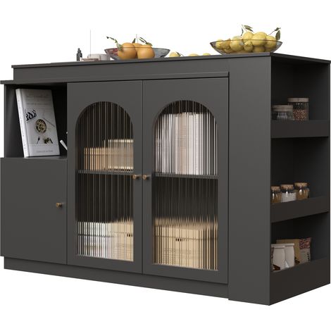 Table de bar rotative 360° en MDF noir 120 x 40 x 97 cm avec portes vitrées multifonction (1/5)
