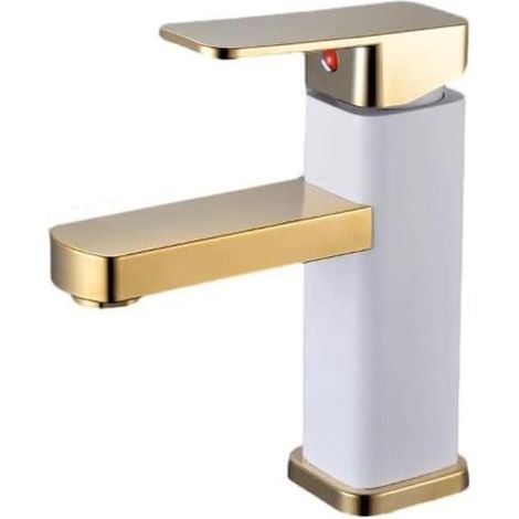 Grifos de baño - Grifos de lavabo - Grifos mezcladores de agua fría/caliente - Grifos de lavabo - Blanco y dorado (1/5)