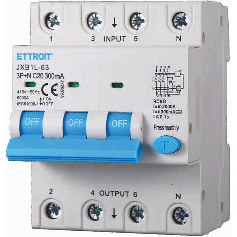 ETTROIT JX262068 Differentialschutzschalter 3P+N 20A 300mA 380V-6KA KLASSE A