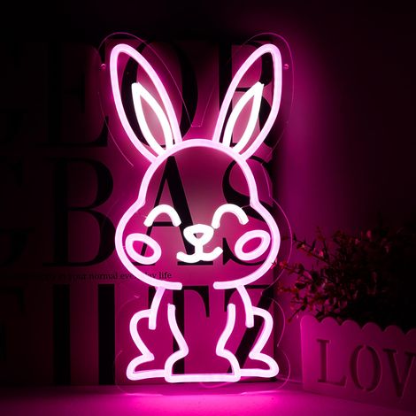 Lapin de Pâques lumineux néon, néons LED lapin rose à intensité variable, néons lapin alimentés par USB, chambre d'enfant (1/5)
