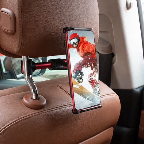 Support de téléphone portable pour appui-tête de siège arrière de voiture, coussin arrière réglable, universel pour téléphones et tablettes de 4,7 à 10,5 pouces, rouge (1/5)