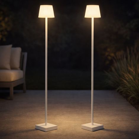 Stehlampe Stehleuchte Außenlampe mit Touchdimmer, Metall Kunststoff weiß, Akku CCT USB, LED 4W 200Lm 3000K, 4000K, 5000K, H 120 cm, 2er Set
