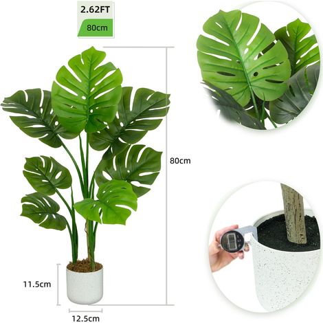 Decorative Artificial Monstera Tree with Plastic Planter and Artificial Moss 80cm (1/5)