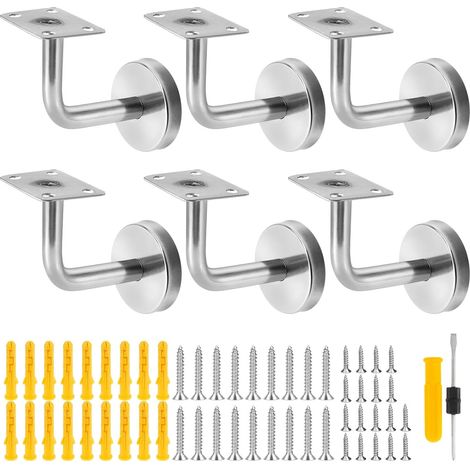 Support de Main Courante,Support Rampe Escalier avec Tournevis,6 Pcs Fixation Main Courante Acier Inoxydable Supports de Rampe Main, pour Support Mural de Rampe d'escalier en Bois (1/5)