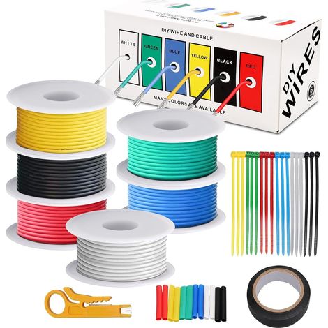 Fil Electrique Silicone 22 AWG, Kit 0.3mm² 6 Couleurs 7m Denudage Facile: Gaine Silicone se Coupe Nettement Sans Abimer les Brins – 7m par Couleur, 42m Total, Kit Complet pour Tous (1/5)