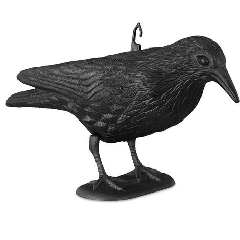 Corbeau épouvantail anti-pigeon 38 cm Plumage réaliste Installation facile sur socle Pour jardin, balcon, terrasse (1/5)