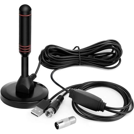 Antenne TV Intérieur Puissante, Antenne TNT DVB-T-DTMB, 4K 1080P, Antenne Tige Numérique avec Amplificateur de Signal Booster e A96 (1/4)